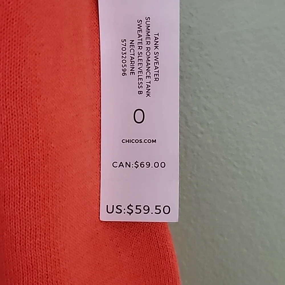 Chico's Summer Romance Tank Sweater Small Orange Scoop Neck Sleeveless Swanktop - Picture 5 of 7